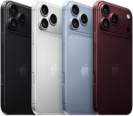 iPhone 18 Pro devices in a row, back exterior, all four colors: Black, Glacier, Silver, Burgundy, Pro Fusion camera system in top left corner, 3 lenses, microphone, flash