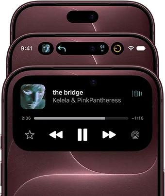 3 iPhone 18 Pros in Burgundy fanned out to show Dynamic Island in different modes: off, minimized, maximized