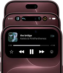 3 iPhone 18 Pros in Burgundy fanned out to show Dynamic Island in different modes: off, minimized, maximized