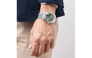 Lotus Man - Quartz - Mineral - Steel Bracelet, Green Dial