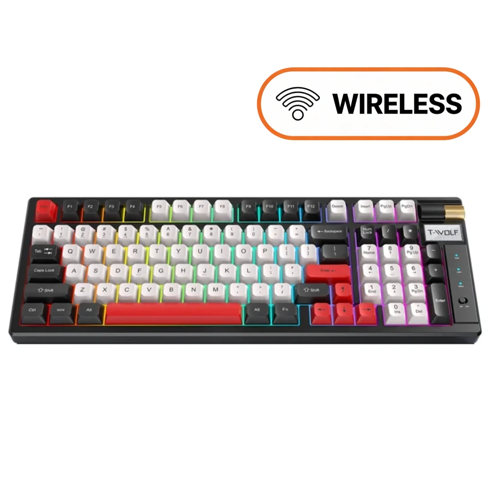 T-WOLF T70 Mechanical Keyboard - 97 Keys - Tri Mode - Grey