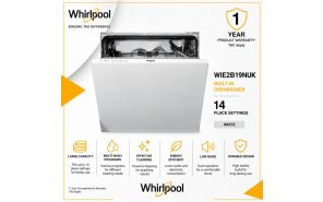 Whirlpool WIE2B19NUK Dishwasher - 6 Programs - 13 Places