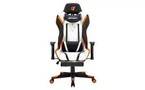 Jertech GR-101 Ergonomic Reclining Gaming Chair with Lumbar Support and Footrest - White