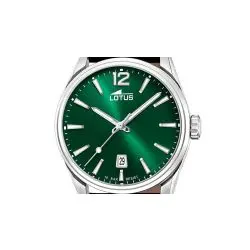 Lotus Man - Quartz - Mineral - Black Leather Strap, Green Dial