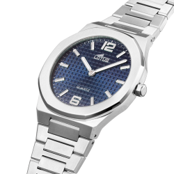 Lotus Man - Quartz - Mineral - Steel Bracelet, Blue Dial