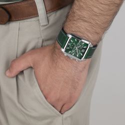Lotus Man - Quartz - Mineral - Green Leather Strap
