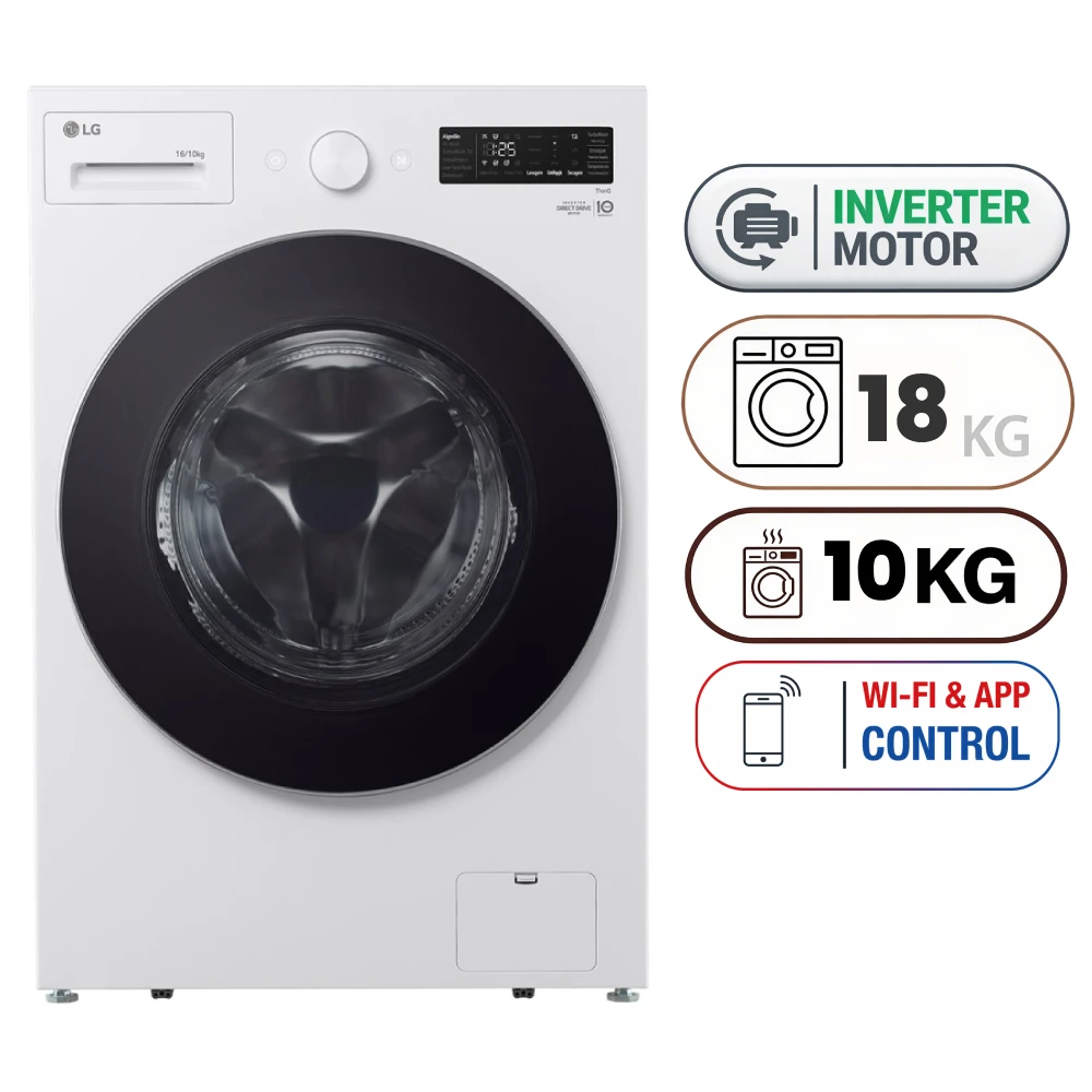 LG WDN1810WRP Front Load Washing Machine and Dryer - 18 kg - 10 kg - Inverter - Essence White