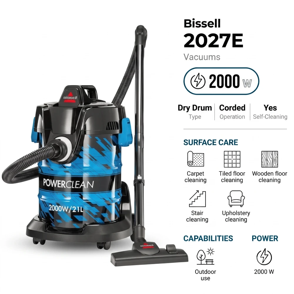 Bissell 2027E PowerClean Dry Drum Vacuum - 2000 W