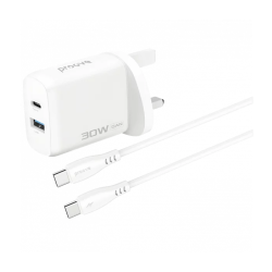 Proove Wall Charger Silicone Power 2 30W  (Type-C + USB) + Cable Type-C to Type-C 60W  (1m) UK